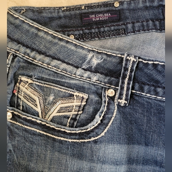 Vigoss Dark Blue Boot Cut Jeans with Studded Pockets - Picture 3 of 5